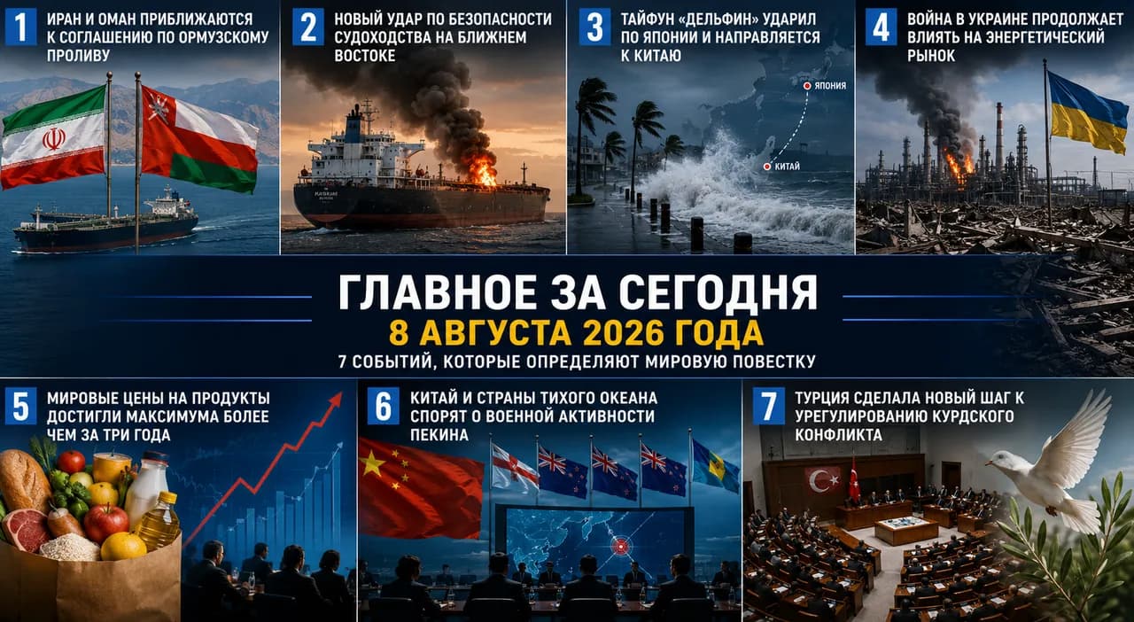 Главное за сегодня: 7 событий, которые определяют мировую повестку 8 августа 2026 года